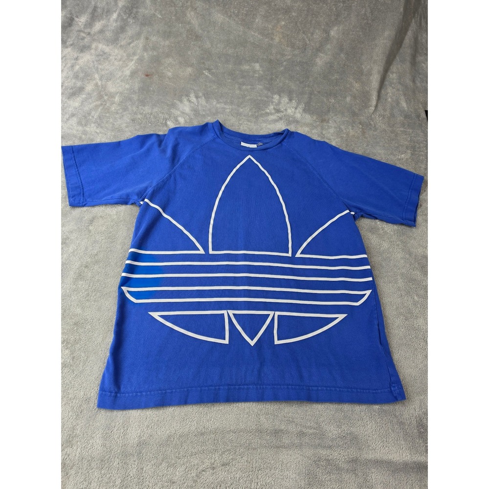 Adidas Originals Big Trefoil Outline Logo Blue T-Shirt Mens GE6231 Raglan Tee